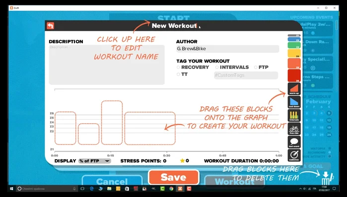 Inserisci il nome e la descrizione del tuo allenamento.