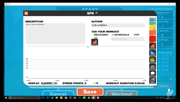 Specificare il numero di ripetizioni e il tempo di recupero tra gli intervalli.
