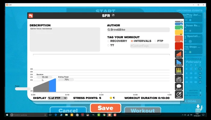 Specificare il numero di ripetizioni e il tempo di recupero tra gli intervalli.