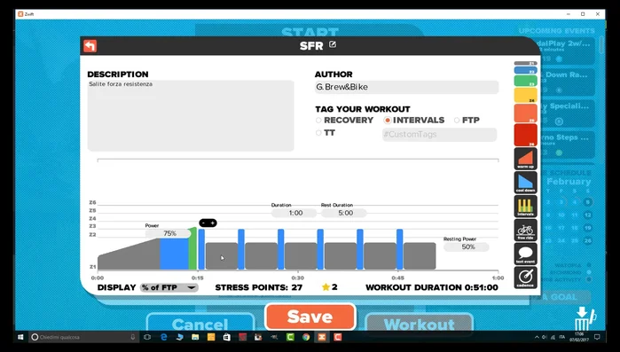 Specificare il numero di ripetizioni e il tempo di recupero tra gli intervalli.