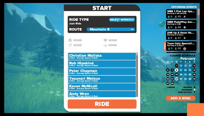 Seleziona 'Select Workout'.