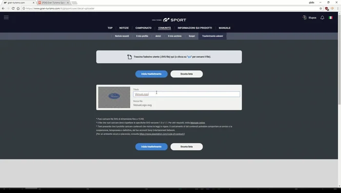 Caricare l'adesivo su Gran Turismo 7.