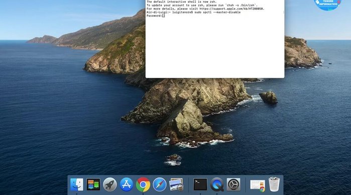 Inserire la password di amministratore.