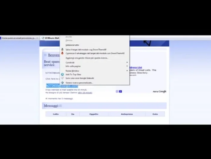 Copia l'indirizzo email temporaneo.