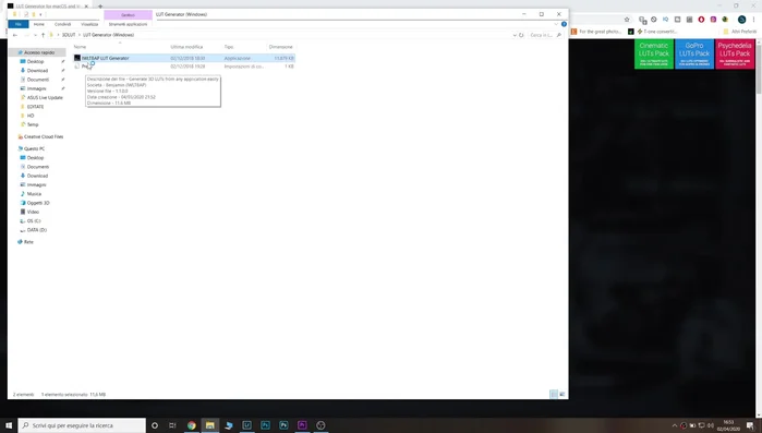 Apri Ruth Generator, seleziona la cartella di destinazione e genera il file LUT (.cube).