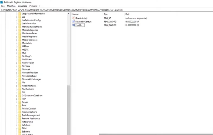 Impostare il valore di `Enabled` a `1`, con base esadecimale.