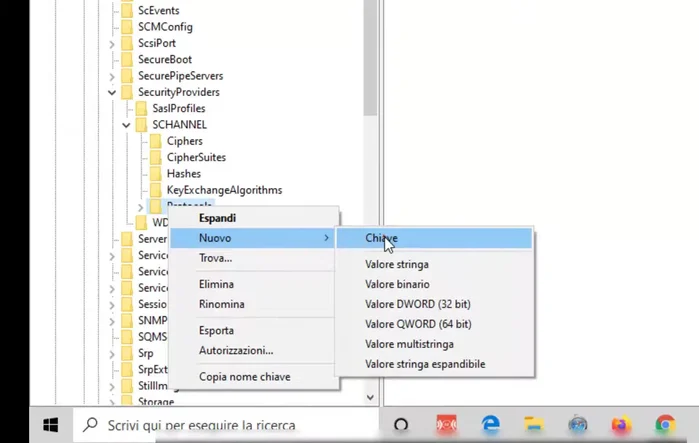 Creare una nuova chiave chiamata `TLS 1.2`.