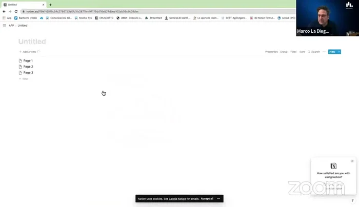 Creazione di una pagina per le commesse/progetti utilizzando il template 'Database'. Aggiunta di campi personalizzabili (Nome progetto, Tipologia, File allegati).