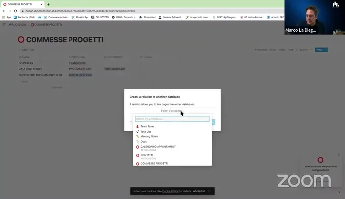 Creazione di relazioni tra i database: collegare le commesse ai contatti corrispondenti.