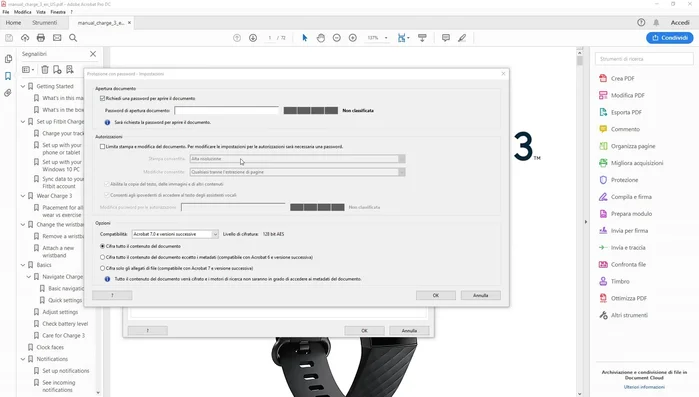 Impostare le password per l'apertura e/o la modifica.
