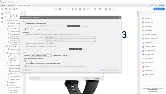 Selezionare la compatibilità con le versioni di Acrobat.