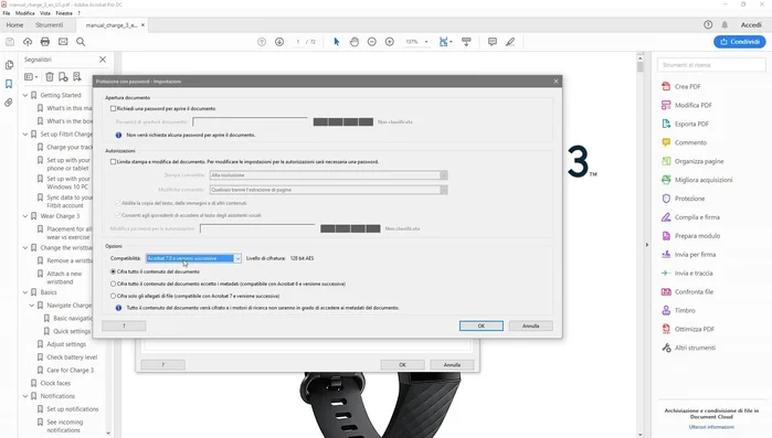 Selezionare la compatibilità con le versioni di Acrobat.