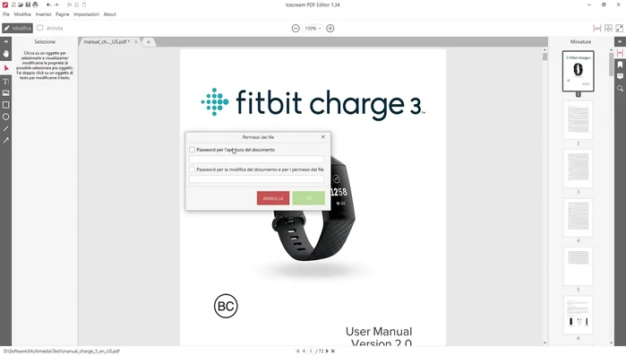 Impostare la password di apertura e la password per la modifica.