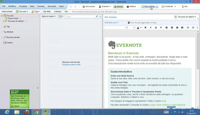 Creare una nuova nota cliccando su 'Nuova nota'.