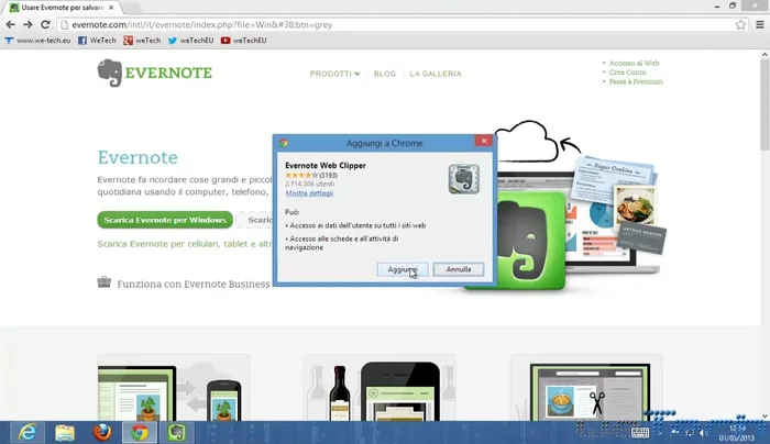 Scaricare e installare l'estensione Evernote Web Clipper da Chrome Web Store.