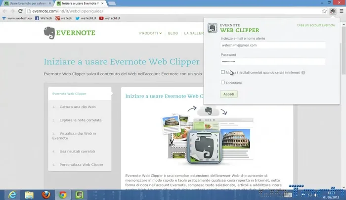 Accedere con le credenziali di Evernote.