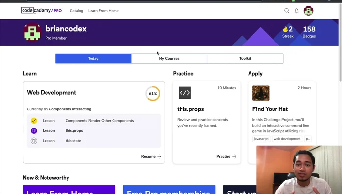 Mostra il proprio progresso nel corso di sviluppo web (61 lezioni completate su oltre 120).