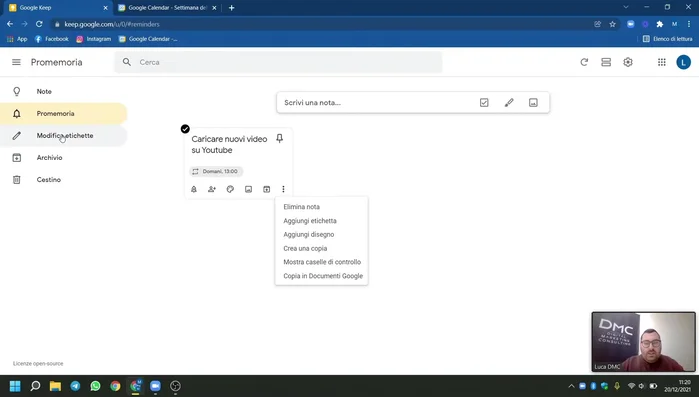 Utilizza le etichette per organizzare le note (es. "Lavoro", "Personale"). Questo è utile se hai molte note.