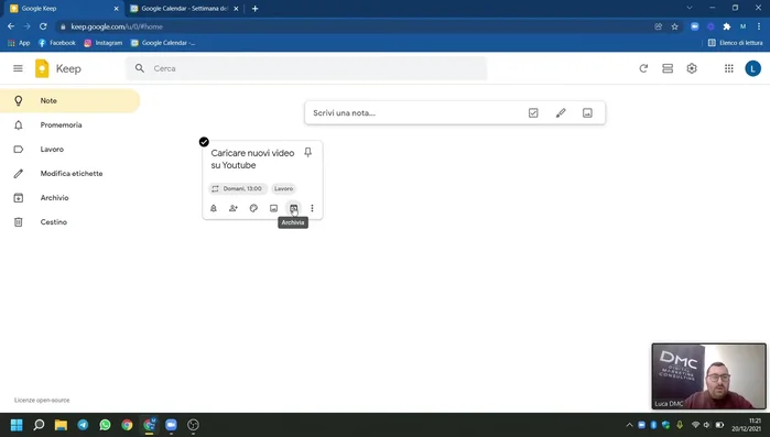 Archivia le note completate per mantenere pulita la vista principale di Google Keep. Le note archiviate rimangono accessibili nell'archivio e nelle relative etichette.