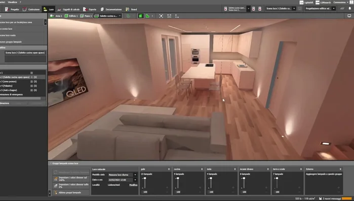 Creazione di effetti emozionali serali con faretti ad incasso a terra per giochi di luce e ombra.