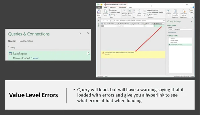 Risoluzione errori a livello di valore: Controllare i messaggi di errore per individuare i valori non conformi. Correggere gli errori individuati nei dati.
