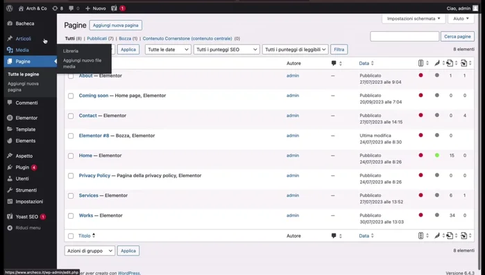 Importazione del Template Elementor