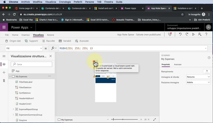 Correggere i nomi delle colonne nelle formule, assicurandosi che corrispondano esattamente ai nomi in SharePoint (es. 'Cost Center' invece di 'cost center').