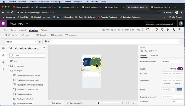 Correggere i nomi delle colonne nelle formule, assicurandosi che corrispondano esattamente ai nomi in SharePoint (es. 'Cost Center' invece di 'cost center').