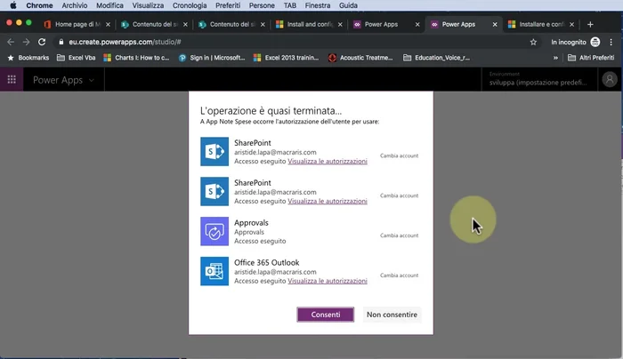 Autorizzare le connessioni a SharePoint e Outlook.
