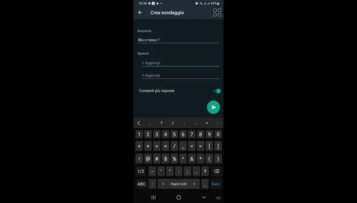 Aggiungi le opzioni di risposta nella sezione corrispondente.