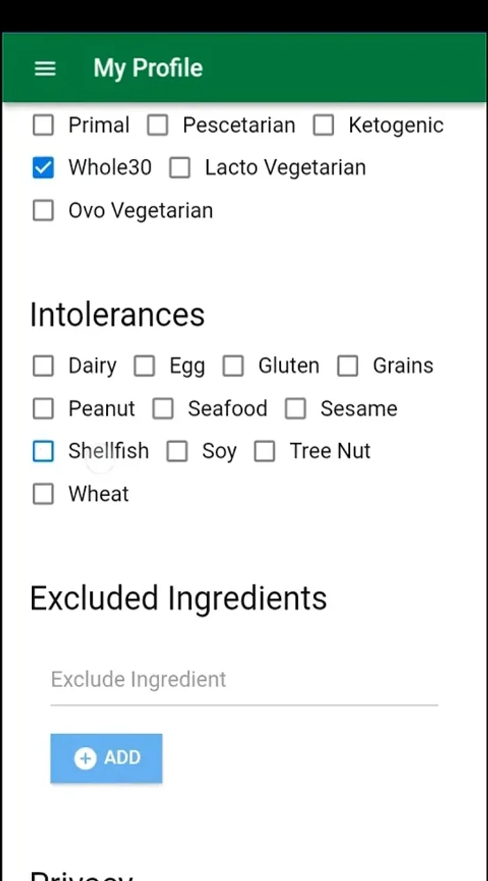 Accedi all'app e personalizza il tuo profilo: seleziona la dieta, le intolleranze e gli ingredienti da escludere.