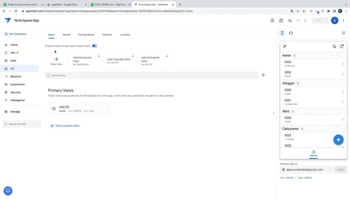 Definisci l'interfaccia grafica (Views) scegliendo il tipo di visualizzazione più adatto (es. tabella, card, grafico). Ordina e raggruppa i dati per facilitare la lettura.