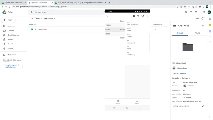 Prepara un foglio Excel con i tuoi dati (es. nota spese con nome, categoria, spesa, data) e caricarlo su Google Drive.