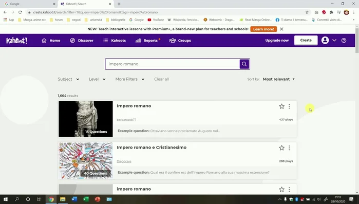 Crea un nuovo quiz cliccando su 'Create'.