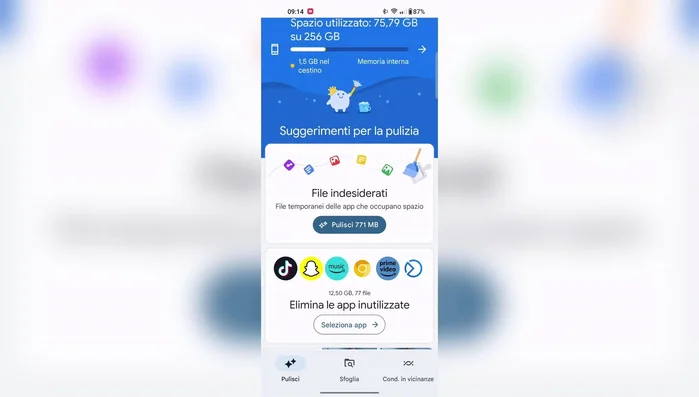 Tocca 'Pulisci' per eliminare i file temporanei.