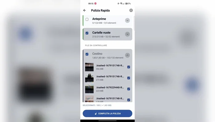 Esegui una 'Pulizia completa' per una pulizia più profonda (opzionale).