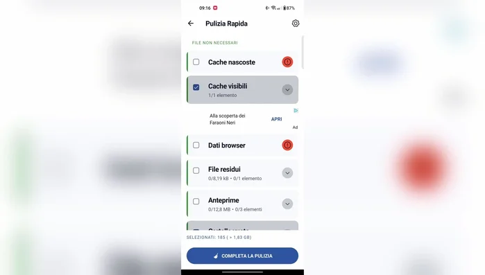 Esegui una 'Pulizia completa' per una pulizia più profonda (opzionale).
