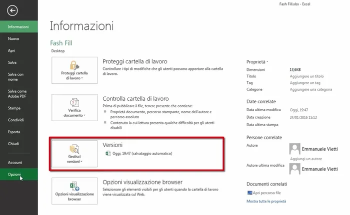 Attivare il flag "Mantieni l'ultima versione salvata automaticamente se si chiude senza salvare".