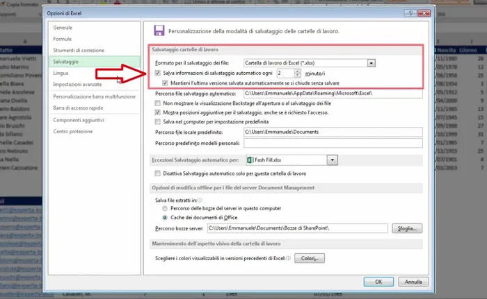 Attivare il flag "Mantieni l'ultima versione salvata automaticamente se si chiude senza salvare".