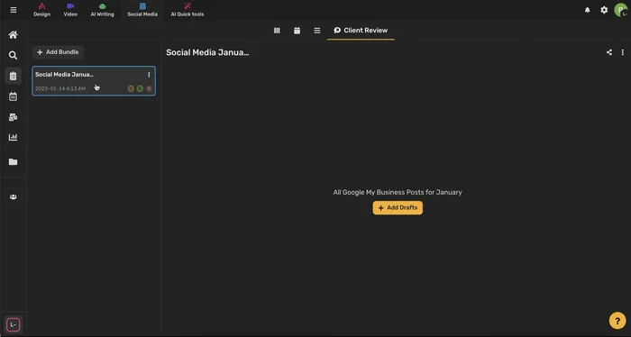 Utilizza la sezione di revisione del cliente per inviare pacchetti di post per l'approvazione esterna.
