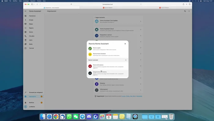 Riavvio di Home Assistant.