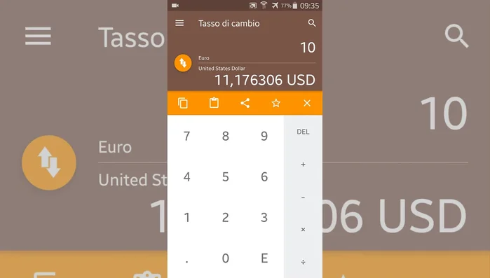 Utilizzare il menu a comparsa per accedere a conversioni preimpostate e settaggi.