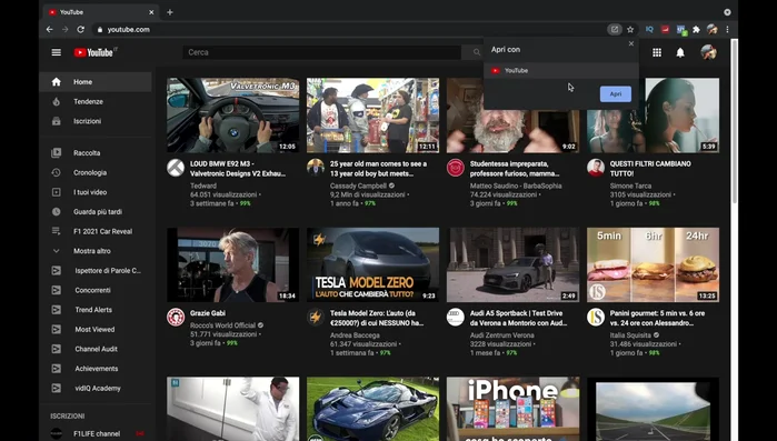 L'applicazione di YouTube si aprirà.
