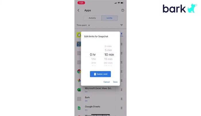Per modificare un limite già impostato, tocca nuovamente la clessidra e poi "Modifica limite".
