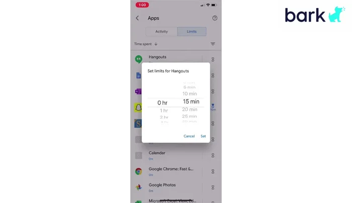 Imposta il limite di tempo desiderato in minuti e tocca "Imposta".