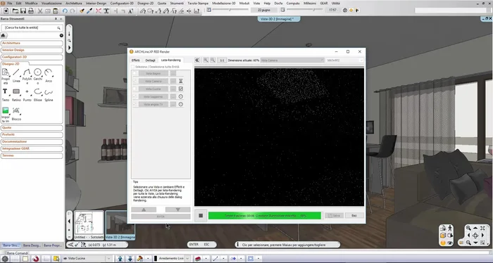 Salvare l'immagine cliccando su 'Salva' quando il rendering non è in esecuzione.