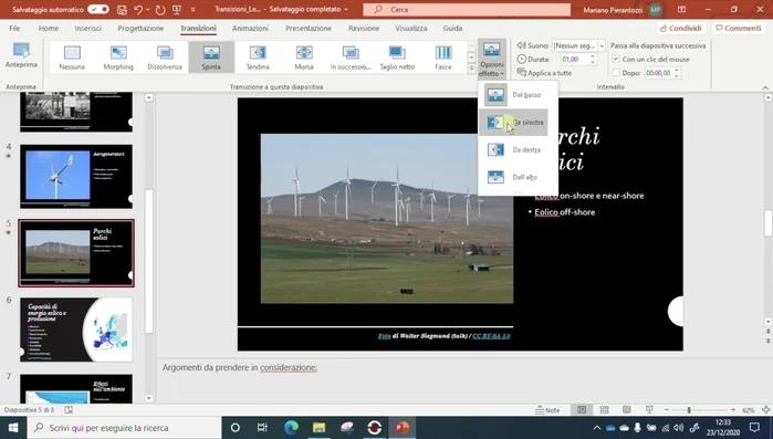 Regolare la durata della transizione, scegliendo se attivarla al click del mouse o dopo un intervallo di tempo (utile per presentazioni automatiche).