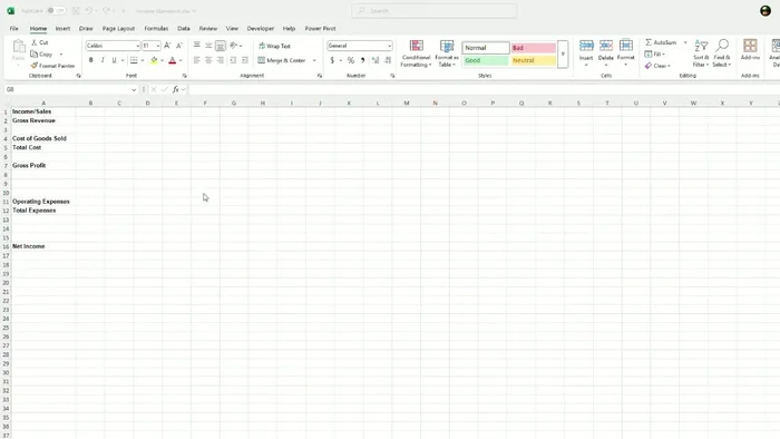 Crea una tabella con le colonne 'Entrate e Vendite' e '2024' (o l'anno desiderato). Formatta la tabella per una migliore leggibilità (ingrandisci i caratteri, rimuovi le linee della griglia).