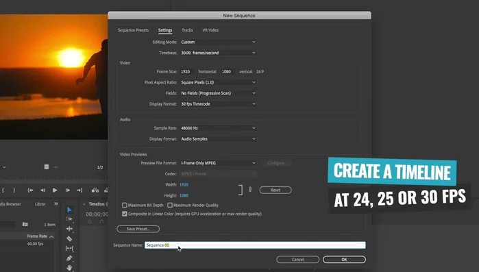 Importare il filmato nella timeline a frame rate standard (24, 25, o 30 fps).