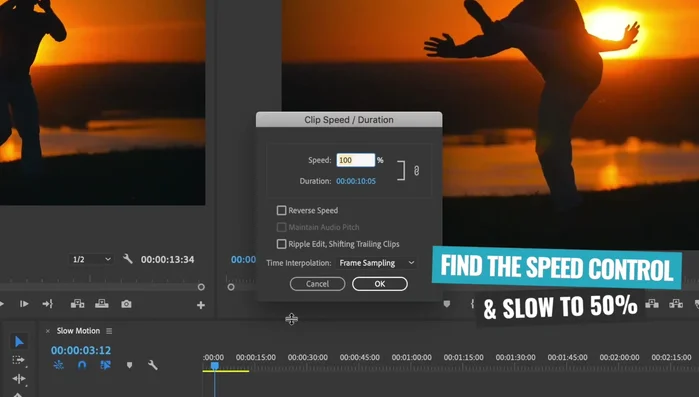 Rallentare la clip fino al 50% della velocità originale (senza perdita di qualità) utilizzando le impostazioni di velocità.